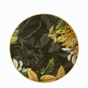 Conjunto de placa carregadora de jantar de cerâmica de porcelana preta com borda dourada