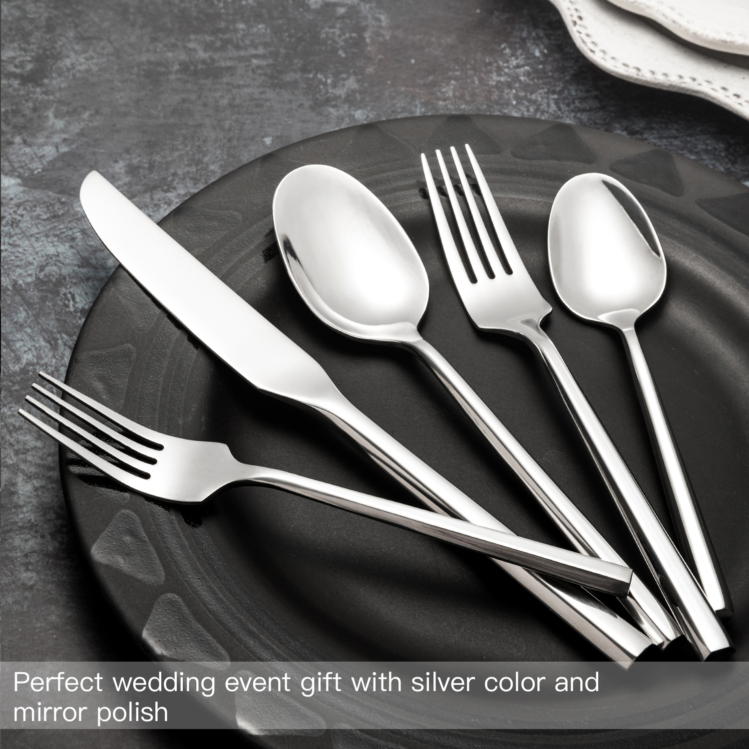 OEM Customized Hammered Flatware Set - Wholesale Hexagon Handle Stainless Steel Silverware Set for Wedding Hotel Party Event,Dishwasher Safe – Liou