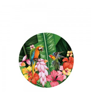 Комплет полнач за порцелан со зелена коска на големо со шари од папагали и цвеќиња