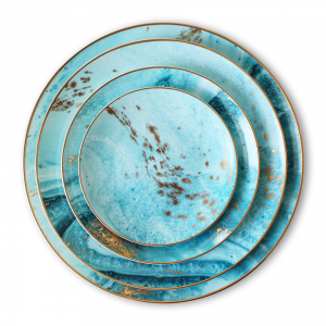 Gold rimmed ceramic bone china plate set