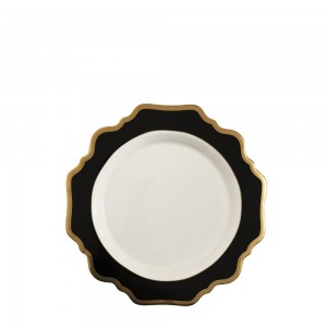 Wholesale black sun flower gold rim bone china ceramic charger plates