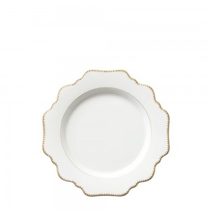Zúbkovaný zlatý okraj slnečnicovej kosti z porcelánu keramické nabíjacie taniere na svadbu