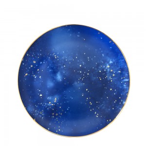 Blue starry sky gold rim bone china plates for wedding