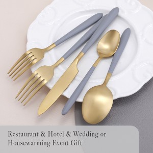 Wholesale Morden Bulk Stainless Steel Cutlery Matte Finished Gold and Grey Flatware Set