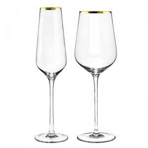 High Performance Gold And Black Cutlery Set - Clear crystal champagne glass gold rimmed glassware wine glass cup – Liou