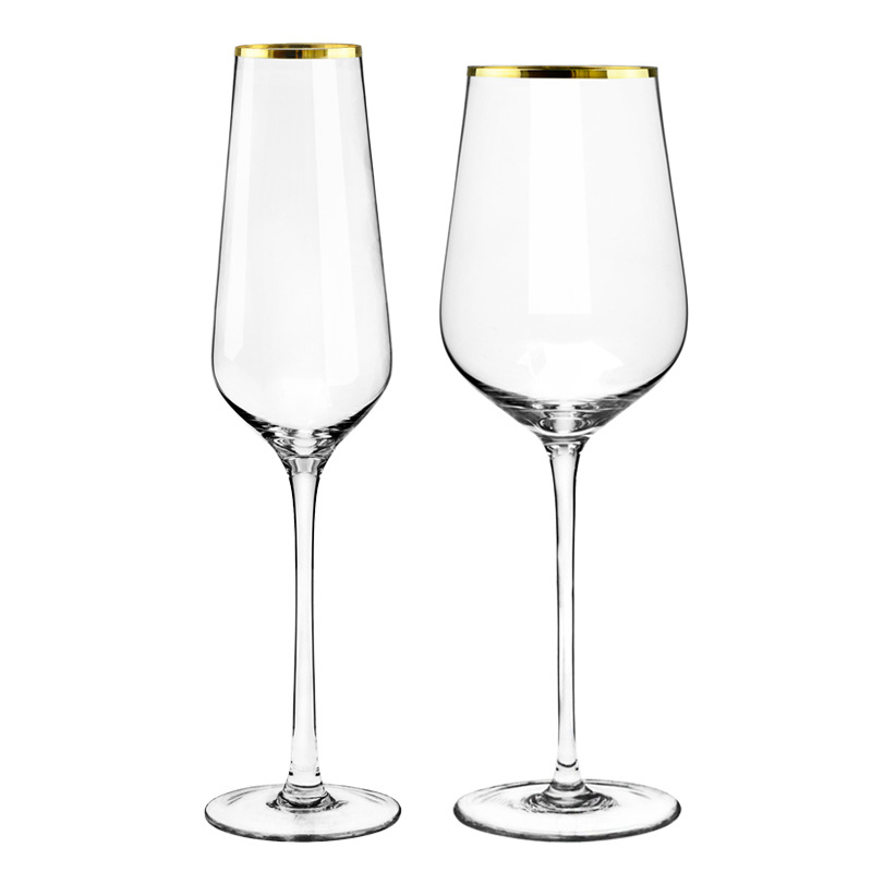 Best Price for Stemmed Wine Glasses - Clear crystal champagne glass gold rimmed glassware wine glass cup – Liou