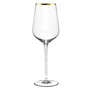Copa de champán de cristal transparente, cristalería con borde dorado, copa de vino
