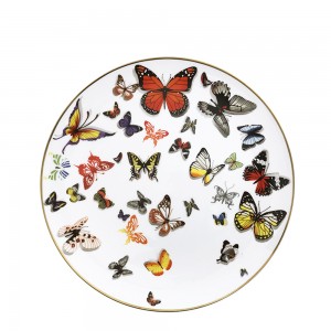 Plaques de chargeur en céramique de porcelaine d'os de modèle coloré de papillon pour le mariage