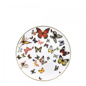 Colorful butterfly pattern bone china ceramic charger plates for wedding