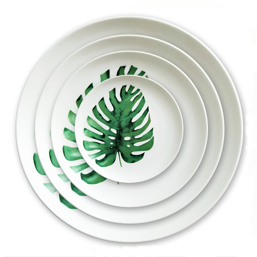 Green leaves bone china ceramic plates dinner salad plates for wedding Featured Image