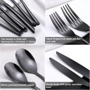 Hand Forged Black Silverware Stainless Steel Wave Flatware Sete bakeng sa Lechato