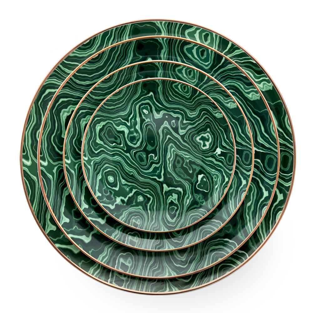 High quality green dinner plate gold rim wedding bone china ceramic plates Featured Image