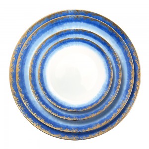 High quality blue beach round bone china plates ceramic dinner charger plates