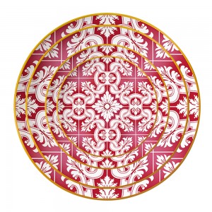 Hot sale red wedding charger plate gold rim bone china plates
