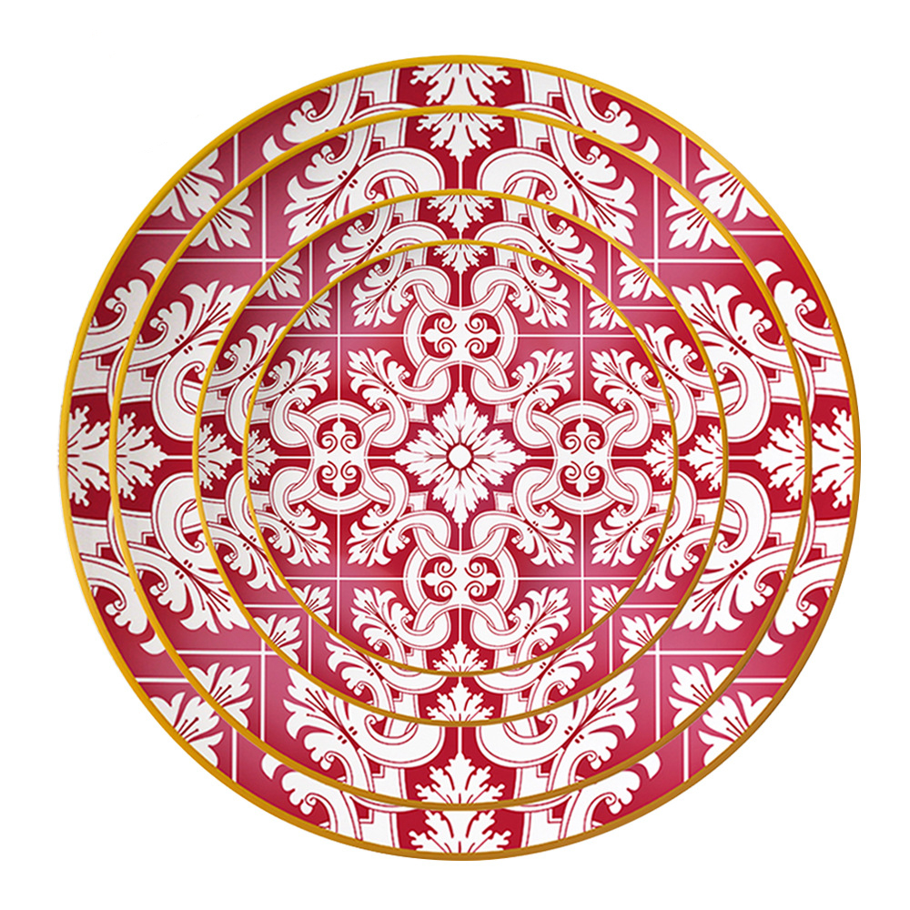 Factory wholesale Hand Built Ceramic Plates - Hot sale red wedding charger plate gold rim bone china plates – Liou