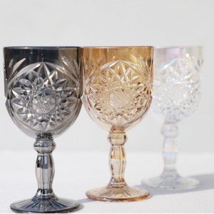 High Quality Cutlery Dinner Set - Octagonal pattern embossed crystal wine glass vintage wedding glassware – Liou