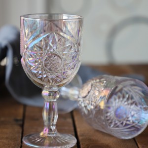 Octagonal pattern embossed crystal wine glass vintage wedding glassware