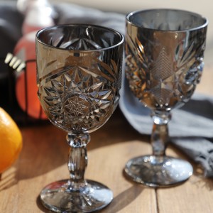 ظروف شیشه ای عروسی قدیمی با طرح هشت ضلعی برجسته شیشه شراب کریستالی