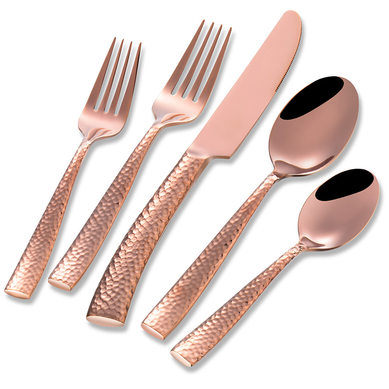Custom High Quality Rose Gold Hammered Silverware Set Featured Image