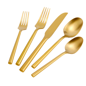 Wholesale Stainless Steel Flatware Matte Gold Hexagon Cutlery Set