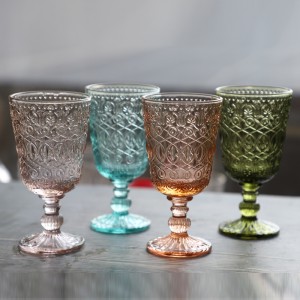 Wholesale Price Etched Wine Glasses - Wholesale auspicious cloud relief pattern colored crystal wine glass cup – Liou