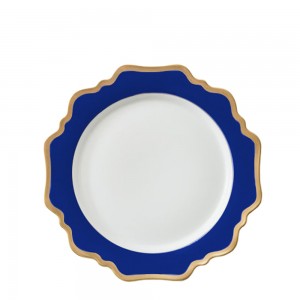 Isitolo esidayisa yonke indawo blue sunflower gold rimmed bone china Ceramic charger plates for wedding