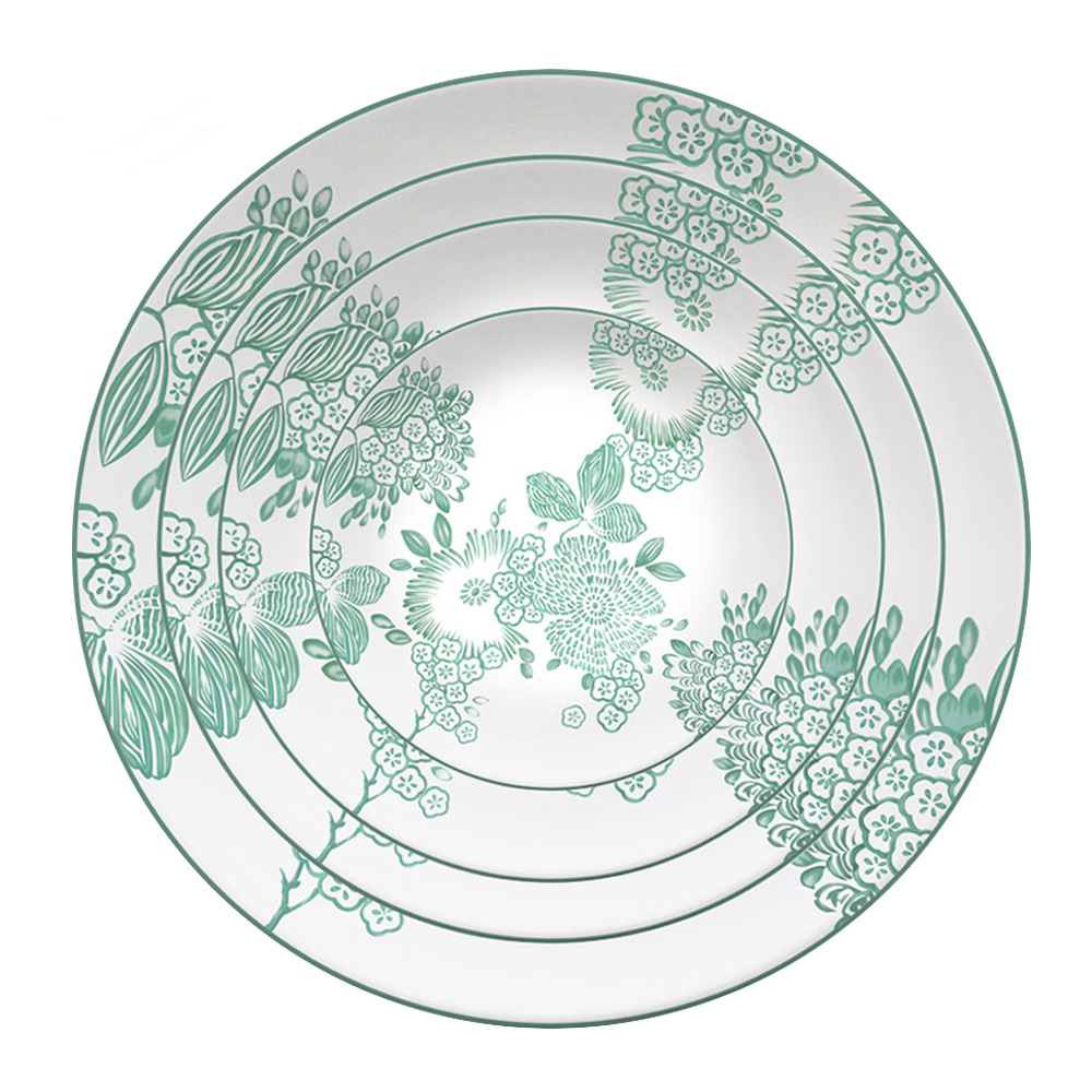 Factory directly supply Designer Ceramic Plates - Wholesale green flower wedding decoration bone china plates sets – Liou
