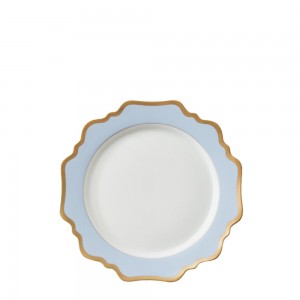 Wholesale sky blue sun flower gold rim bone china ceramic charger plates for wedding