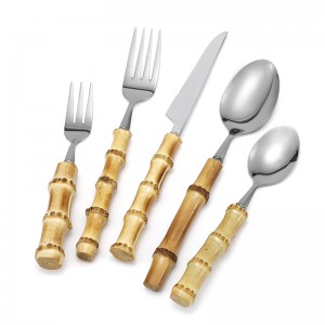 Wholesale Bamboo Handle Silverware Stainless Steel Flatware Sets for Wedding Hotel