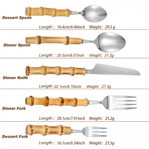 Wholesale Bamboo Handle Silverware Stainless Steel Flatware Sets for Wedding Hotel