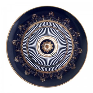 Gold rim ceramic bone china plate blue porcelain dinnerware plates