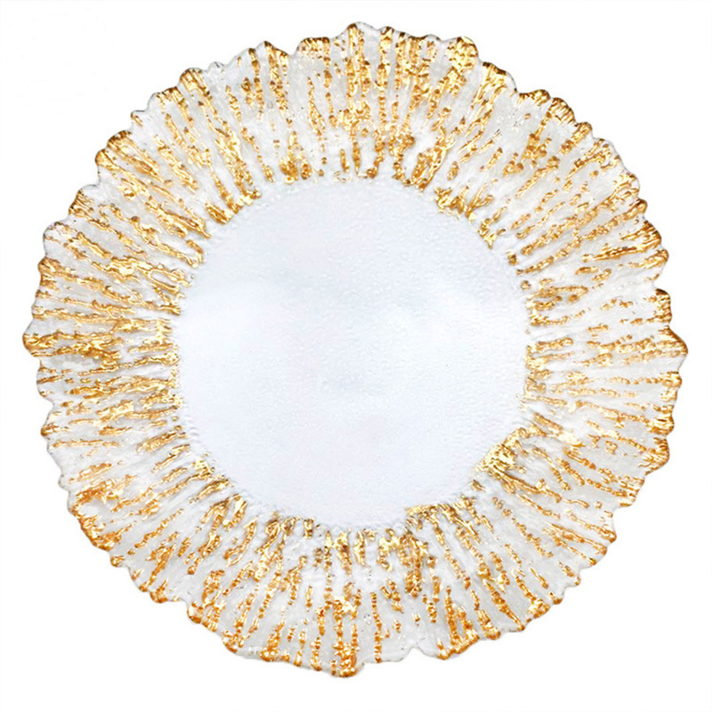 13 inch gold glass dinnerware wavy charger plates for wedding and hotel Featured Image