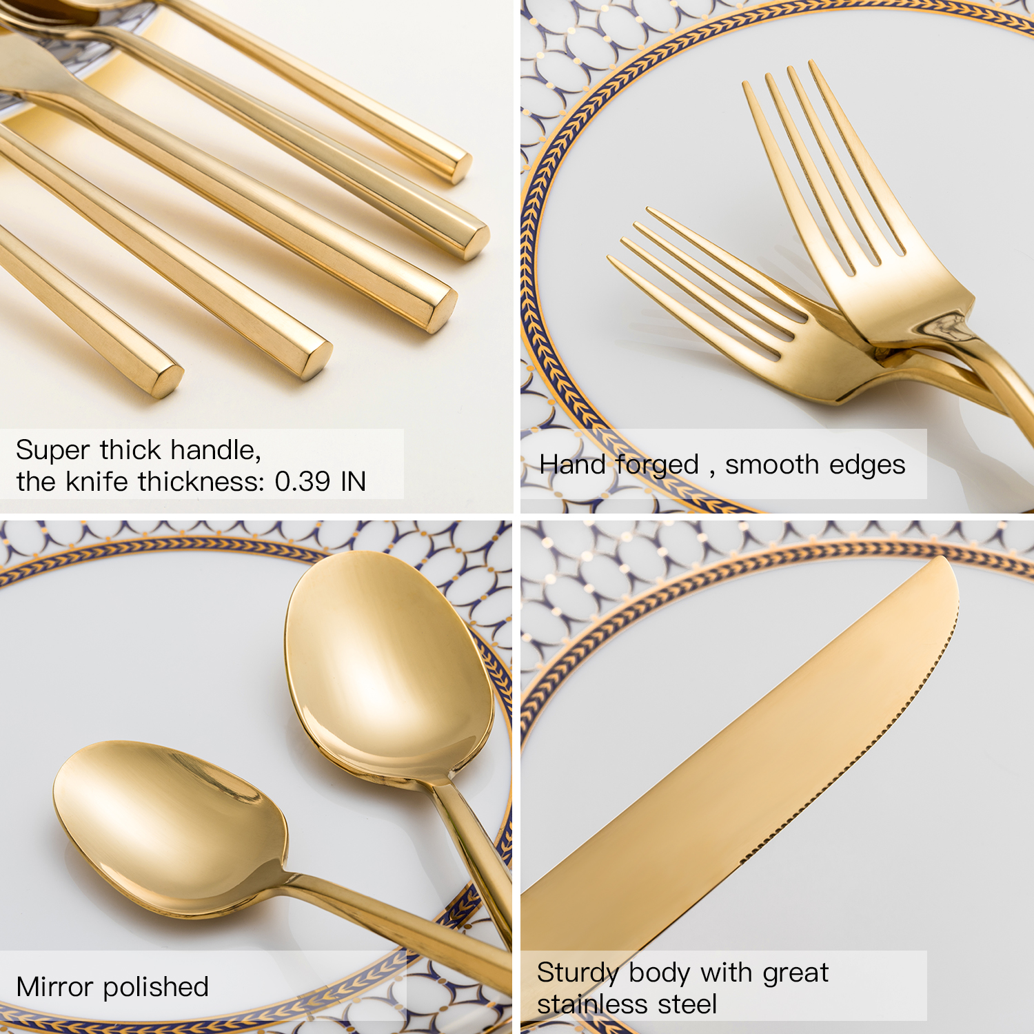 Factory source Elegant Flatware - Hand Forged Gold Hexagon Stainless Steel Silverware Set – Liou detail pictures