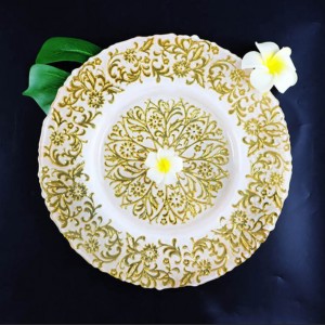 Creative gold engraving wedding hotel restaurant decoration dinnerware glass charger plates