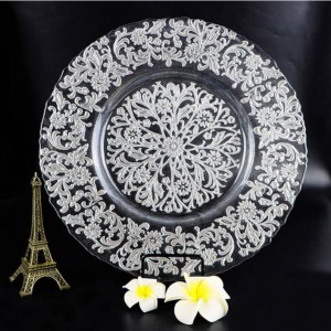 Platos de cristal creativos del cargador del servicio de mesa de la decoración del restaurante del hotel de la boda del grabado del oro
