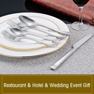 လက်ကား Matte Silver Stainless Steel Flatware Sets Hand Forged Wedding Silverware Set