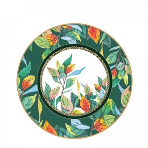 Set de pratos de porcelana verde con borde dourado de estilo retro para a voda