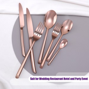 Висококвалитетен сет за прибор за јадење со ножеви од не'рѓосувачки челик, вилушка, розе злато