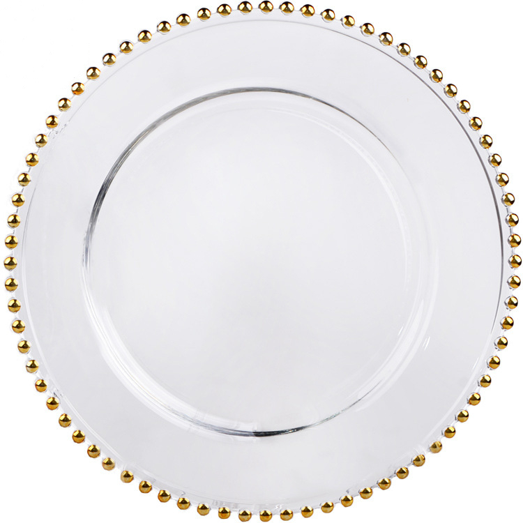 Factory selling Unbreakable Ceramic Plates - High quality silver beaded wedding party glass dinner plate set – Liou
