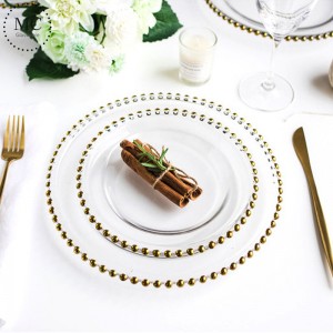 High quality silver beaded wedding party glass dinner plate set
