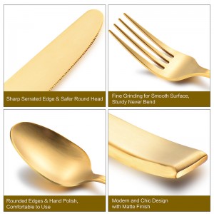 Wholesale Stainless Steel Cutlery Matte Gold Flatware Sets for Wedding