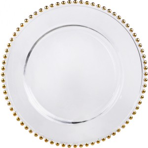 بشقاب شارژر شیشه ای مهره طلایی شفاف برای مهمانی هتل عروسی