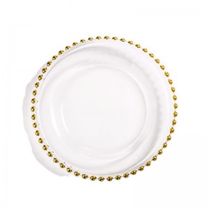 Wholesale clear gold bead glass charger plate for wedding hotel party
