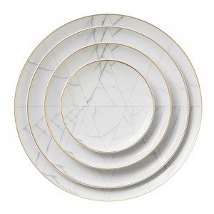Wholesale white marble style bone china plates for wedding hotel