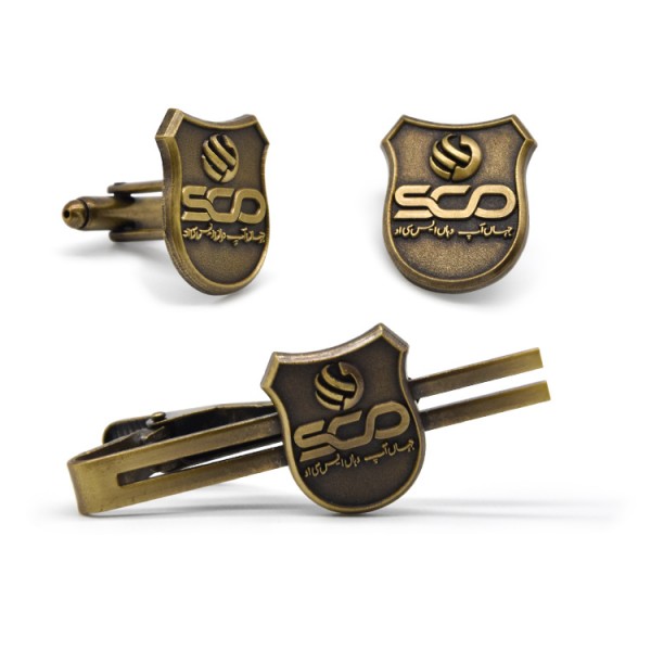 Antique Brass Cuff links and Lapel Pin Gift Set