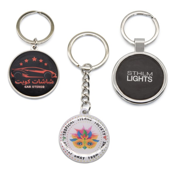 Promotional Custom Existing Mold 35mm Epoxy Resin Printed Zinc Alloy Stainless Iron Key Chain