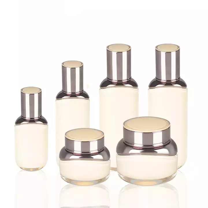 Beige Color Acrylic Lotion Bottles and face cream Jars Sets