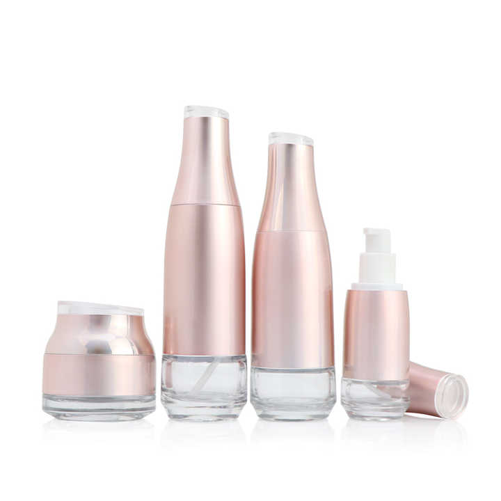 Beautiful pink glass lotion bottle cream jars skincare Set Package
