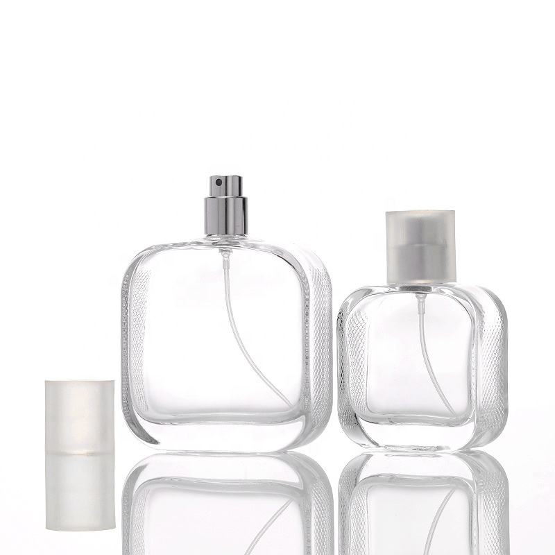 50ml 100ml Clear Flat Round Refillable Spray Glass Perfume Bottle