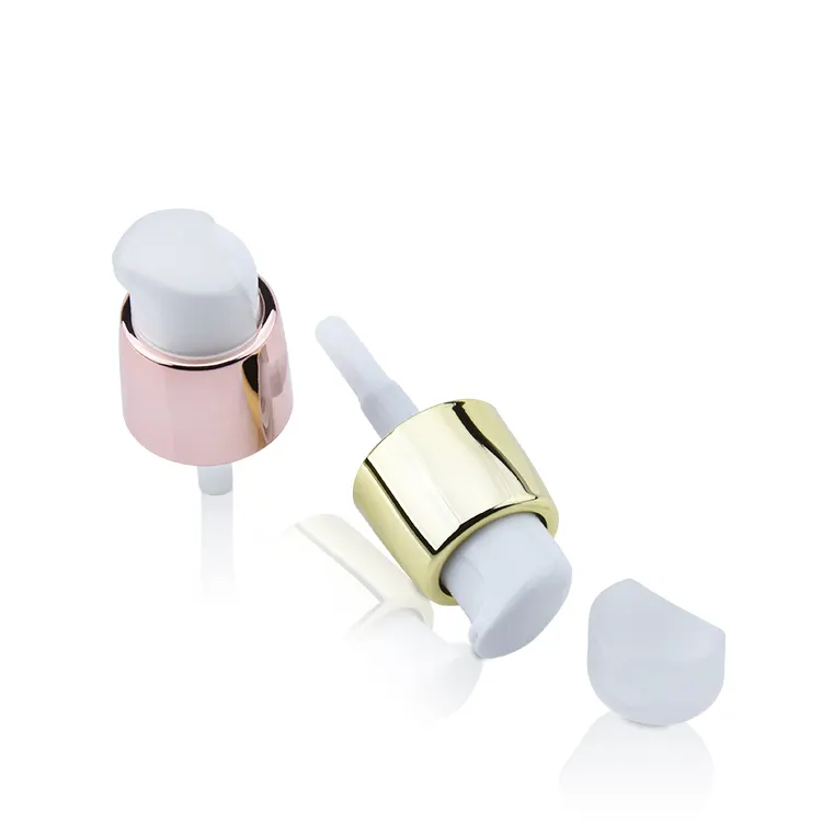 Skincare packaging cosmetics smooth aluminum treatment pink cream pump,cream half cap treatment pump 18/410,gold cream pump